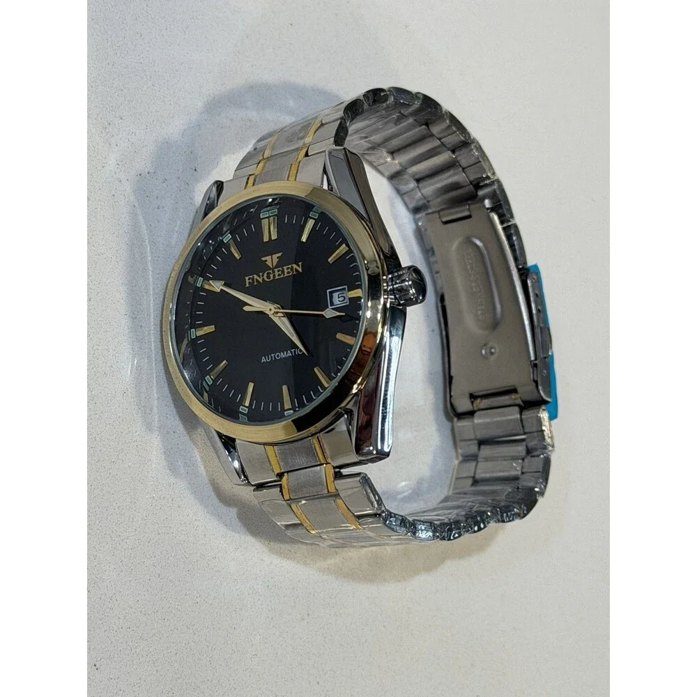 FNGEEN 6612-1 Men’s Automatic Watch 40mm Two-Tone Black Dial Date New